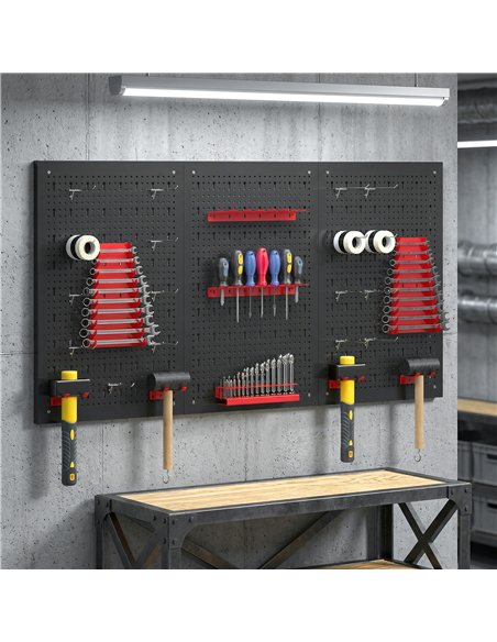 HOMCOM 28 Pcs Wall-Mounted Pegboard with 3 Boards, Garage Tool Storage Unit Black and Red - pic 204346 | FastDaddyshop
