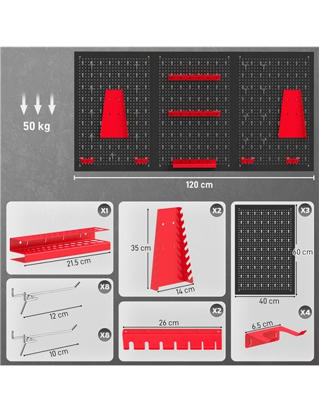 HOMCOM 28 Pcs Wall-Mounted Pegboard with 3 Boards, Garage Tool Storage Unit Black and Red - pic 204347 | FastDaddyshop