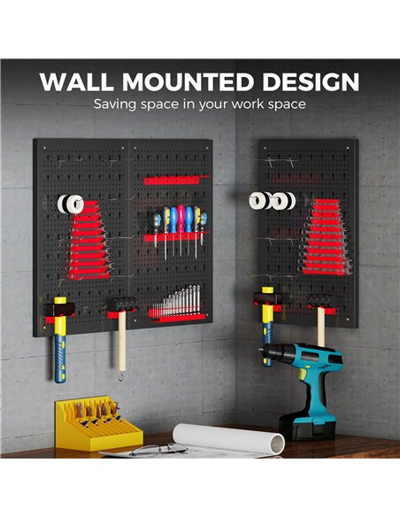 HOMCOM 28 Pcs Wall-Mounted Pegboard with 3 Boards, Garage Tool Storage Unit Black and Red - pic 204350 | FastDaddyshop