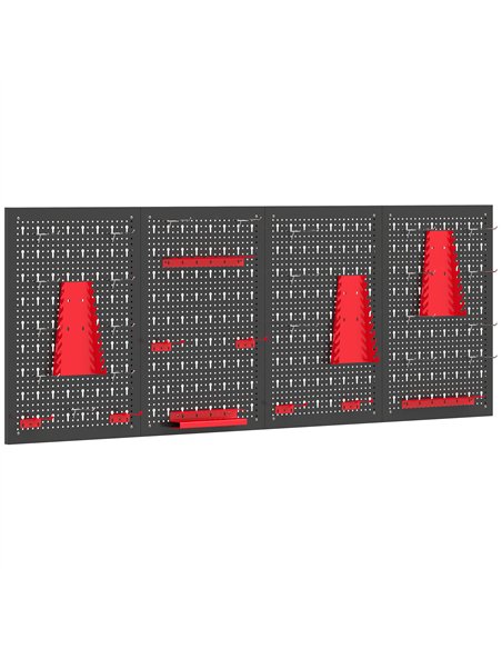 HOMCOM 38 Pcs Wall-Mounted Pegboard with 4 Boards, Garage Tool Storage Unit Black and Red - pic 204354 | FastDaddyshop