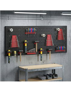 HOMCOM 38 Pcs Wall-Mounted Pegboard with 4 Boards, Garage Tool Storage Unit Black and Red 2
