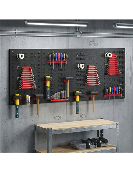 HOMCOM 38 Pcs Wall-Mounted Pegboard with 4 Boards, Garage Tool Storage Unit Black and Red - pic 204355 | FastDaddyshop
