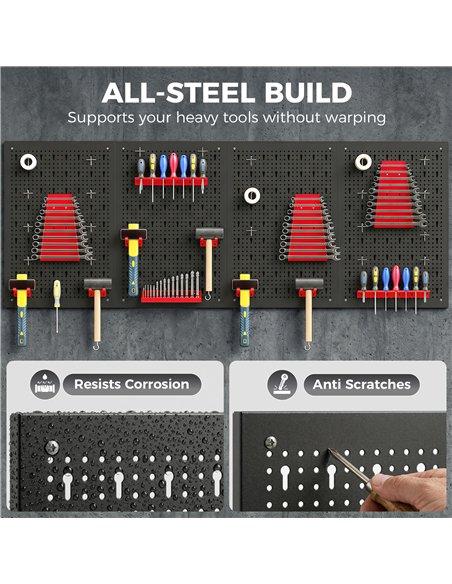 HOMCOM 38 Pcs Wall-Mounted Pegboard with 4 Boards, Garage Tool Storage Unit Black and Red - pic 204357 | FastDaddyshop