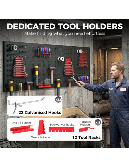 HOMCOM 38 Pcs Wall-Mounted Pegboard with 4 Boards, Garage Tool Storage Unit Black and Red - pic 204358 | FastDaddyshop