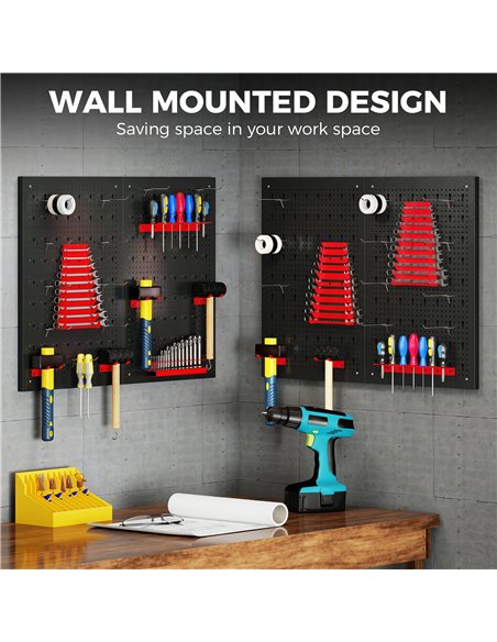 HOMCOM 38 Pcs Wall-Mounted Pegboard with 4 Boards, Garage Tool Storage Unit Black and Red - pic 204359 | FastDaddyshop