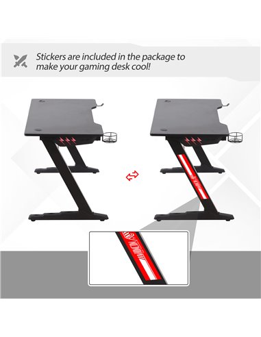 HOMCOM Racing Style Gaming Computer Desk with LED Lights, Cup Holder, Hook, Black