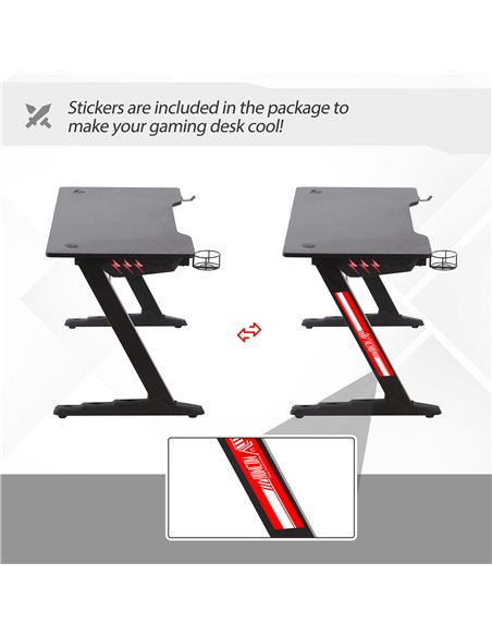 HOMCOM Racing Style Gaming Computer Desk with LED Lights, Cup Holder, Hook, Black - pic 20436 | FastDaddyshop