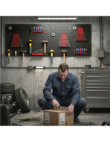 HOMCOM 38 Pcs Wall-Mounted Pegboard with 4 Boards, Garage Tool Storage Unit Black and Red