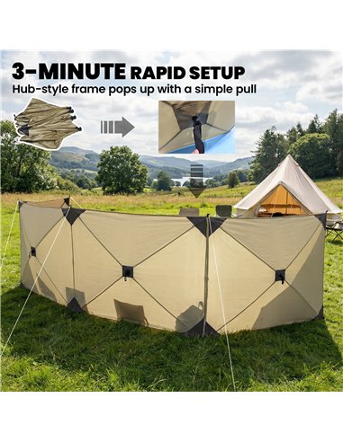 Outsunny Camping Windbreak Pop Up Windbreaker Blocker with Ropes Pegs for Beach Caravan Outdoor 480 x 120 cm