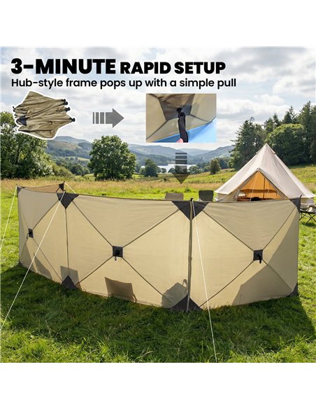Outsunny Camping Windbreak Pop Up Windbreaker Blocker with Ropes Pegs for Beach Caravan Outdoor 480 x 120 cm - pic 204366 | FastDaddyshop
