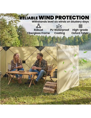 Outsunny Camping Windbreak Pop Up Windbreaker Blocker with Ropes Pegs for Beach Caravan Outdoor 480 x 120 cm