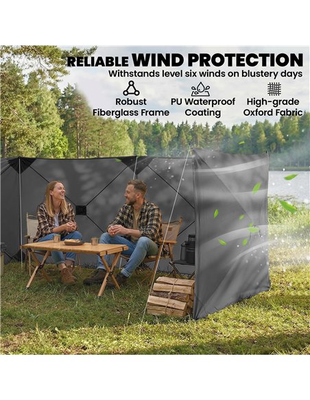 Outsunny Camping Windbreak Pop Up Windbreaker Blocker with Ropes Pegs for Beach Caravan Outdoor 480 x 120 cm - pic 204376 | FastDaddyshop