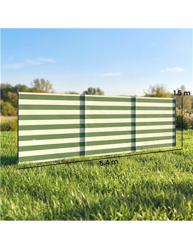 Outsunny 4 Pole Camping Windbreaks, Beach Wind Shield Shelter with Carry Bag and Steel Poles, 540cm x 150cm, Army Green