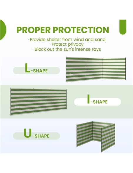 Outsunny 4 Pole Camping Windbreaks, Beach Wind Shield Shelter with Carry Bag and Steel Poles, 540cm x 150cm, Army Green - pic 204384 | FastDaddyshop