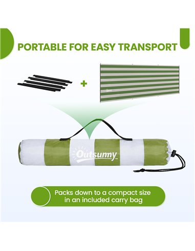 Outsunny 4 Pole Camping Windbreaks, Beach Wind Shield Shelter with Carry Bag and Steel Poles, 540cm x 150cm, Army Green