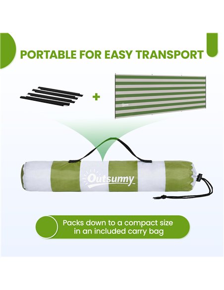 Outsunny 4 Pole Camping Windbreaks, Beach Wind Shield Shelter with Carry Bag and Steel Poles, 540cm x 150cm, Army Green - pic 204386 | FastDaddyshop