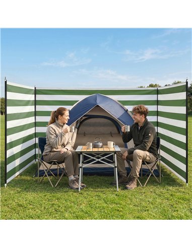Outsunny 4 Pole Camping Windbreaks, Beach Wind Shield Shelter with Carry Bag and Steel Poles, 540cm x 150cm, Army Green