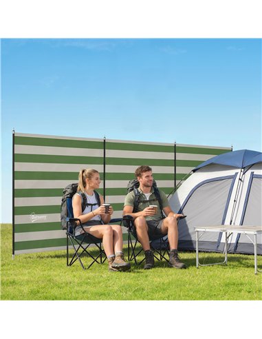 Outsunny 4 Pole Camping Windbreaks, Beach Wind Shield Shelter with Carry Bag and Steel Poles, 540cm x 150cm, Army Green