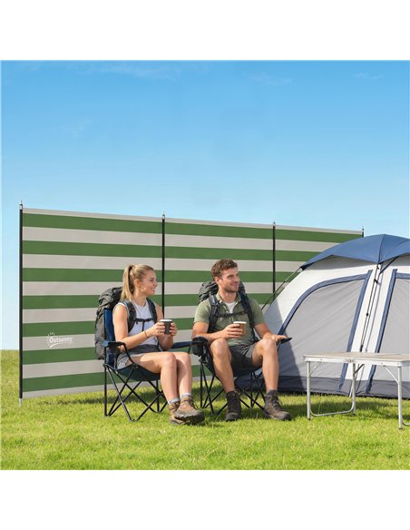 Outsunny 4 Pole Camping Windbreaks, Beach Wind Shield Shelter with Carry Bag and Steel Poles, 540cm x 150cm, Army Green - pic 204389 | FastDaddyshop