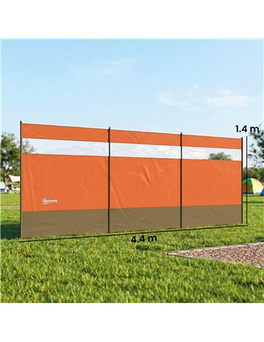Outsunny Camping Windbreaker with Clear Windows, Carry Bag and Steel Poles, for Beach Caravan Campervan, 440 x 140cm, Orange
