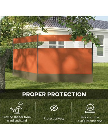 Outsunny Camping Windbreaker with Clear Windows, Carry Bag and Steel Poles, for Beach Caravan Campervan, 440 x 140cm, Orange
