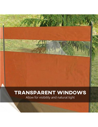 Outsunny Camping Windbreaker with Clear Windows, Carry Bag and Steel Poles, for Beach Caravan Campervan, 440 x 140cm, Orange
