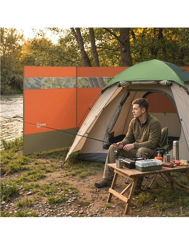 Outsunny Camping Windbreaker with Clear Windows, Carry Bag and Steel Poles, for Beach Caravan Campervan, 440 x 140cm, Orange