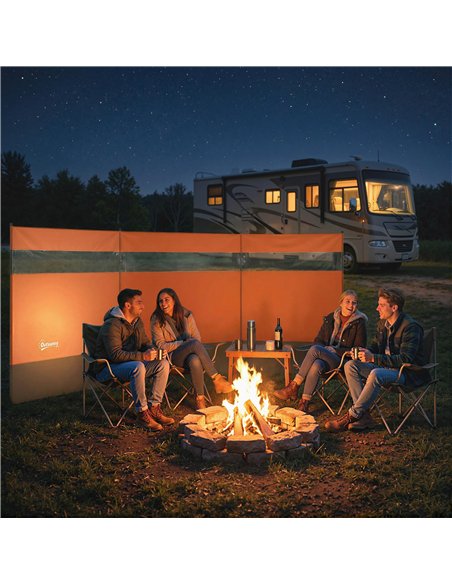 Outsunny Camping Windbreaker with Clear Windows, Carry Bag and Steel Poles, for Beach Caravan Campervan, 440 x 140cm, Orange - pic 204398 | FastDaddyshop