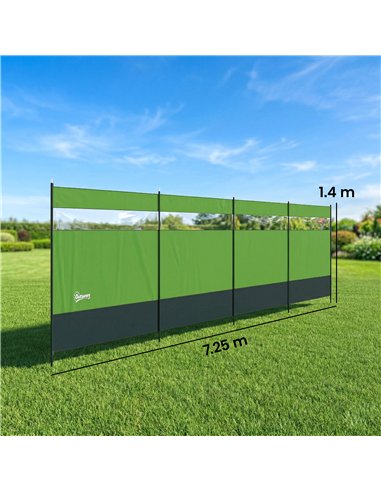 Outsunny Camping Windbreaker with Clear Windows, Carry Bag and Steel Poles, for Beach Caravan Campervan, 725 x 140cm, Army Green