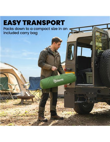 Outsunny Camping Windbreaker with Clear Windows, Carry Bag and Steel Poles, for Beach Caravan Campervan, 725 x 140cm, Army Green