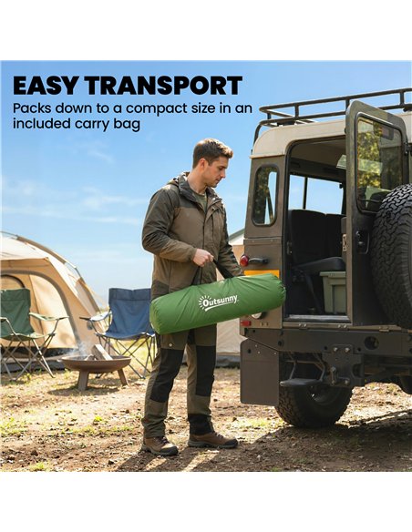 Outsunny Camping Windbreaker with Clear Windows, Carry Bag and Steel Poles, for Beach Caravan Campervan, 725 x 140cm, Army Green - pic 204405 | FastDaddyshop
