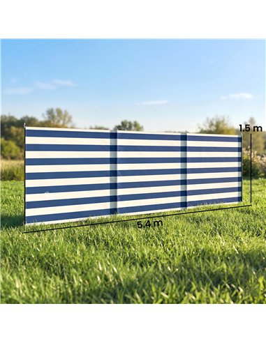 Outsunny 4 Pole Camping Windbreaks, Beach Wind Shield Shelter with Carry Bag and Steel Poles, 540cm x 150cm, Dark Blue