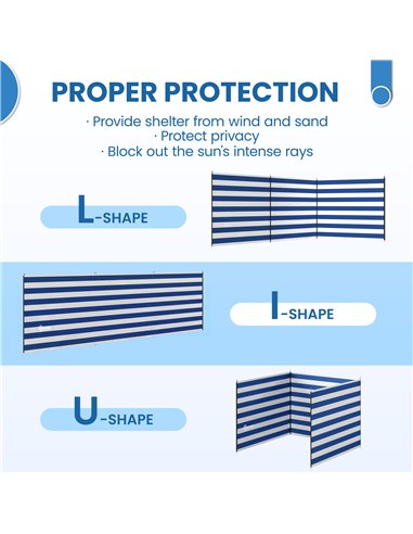 Outsunny 4 Pole Camping Windbreaks, Beach Wind Shield Shelter with Carry Bag and Steel Poles, 540cm x 150cm, Dark Blue