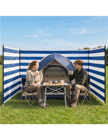Outsunny 4 Pole Camping Windbreaks, Beach Wind Shield Shelter with Carry Bag and Steel Poles, 540cm x 150cm, Dark Blue - pic 204415 | FastDaddyshop