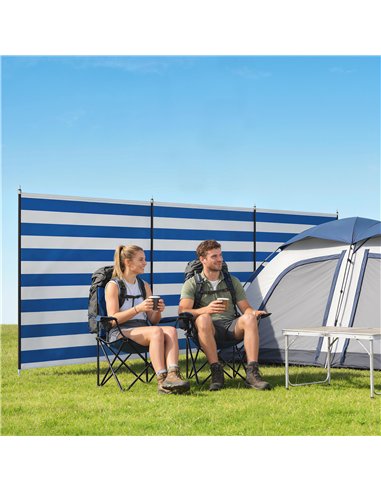 Outsunny 4 Pole Camping Windbreaks, Beach Wind Shield Shelter with Carry Bag and Steel Poles, 540cm x 150cm, Dark Blue