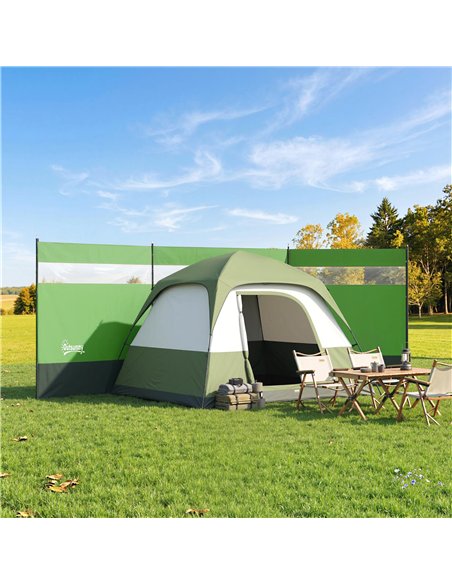 Outsunny Camping Windbreaker with Clear Windows, Carry Bag and Steel Poles, for Beach Caravan Campervan, 440 x 140cm, Army Green - pic 204427 | FastDaddyshop