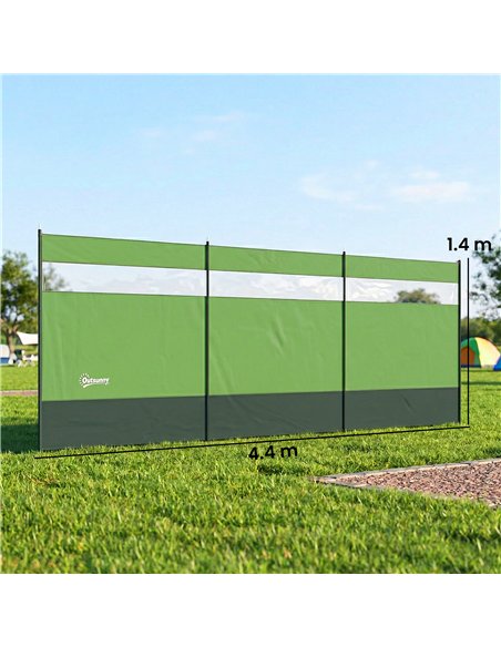 Outsunny Camping Windbreaker with Clear Windows, Carry Bag and Steel Poles, for Beach Caravan Campervan, 440 x 140cm, Army Green - pic 204428 | FastDaddyshop