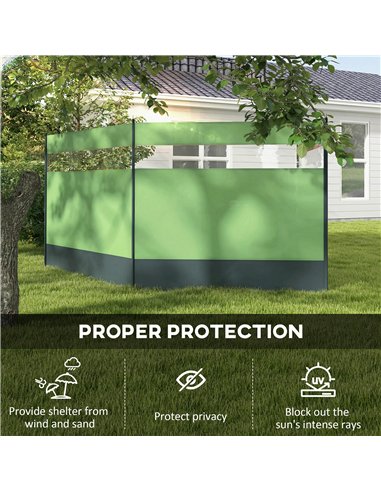 Outsunny Camping Windbreaker with Clear Windows, Carry Bag and Steel Poles, for Beach Caravan Campervan, 440 x 140cm, Army Green