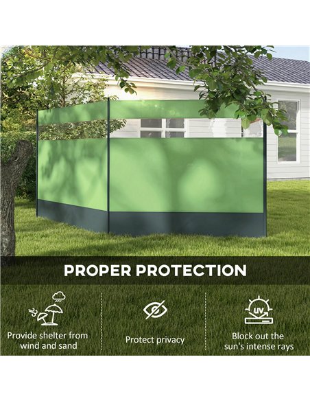 Outsunny Camping Windbreaker with Clear Windows, Carry Bag and Steel Poles, for Beach Caravan Campervan, 440 x 140cm, Army Green - pic 204429 | FastDaddyshop