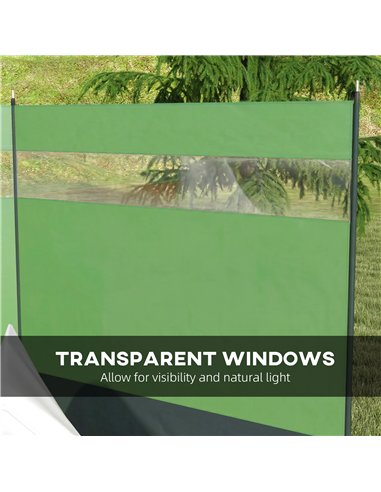 Outsunny Camping Windbreaker with Clear Windows, Carry Bag and Steel Poles, for Beach Caravan Campervan, 440 x 140cm, Army Green