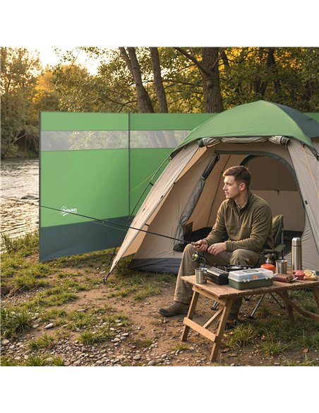 Outsunny Camping Windbreaker with Clear Windows, Carry Bag and Steel Poles, for Beach Caravan Campervan, 440 x 140cm, Army Green - pic 204433 | FastDaddyshop