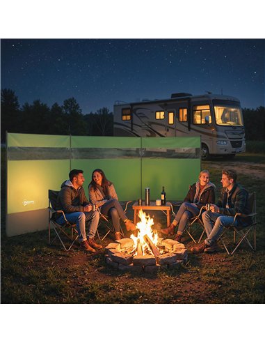 Outsunny Camping Windbreaker with Clear Windows, Carry Bag and Steel Poles, for Beach Caravan Campervan, 440 x 140cm, Army Green