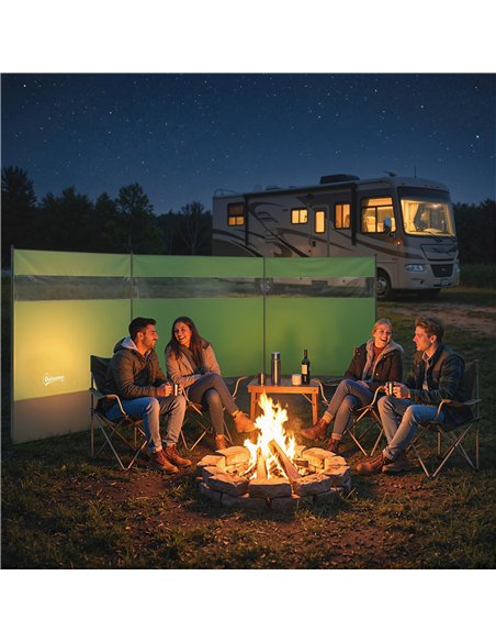 Outsunny Camping Windbreaker with Clear Windows, Carry Bag and Steel Poles, for Beach Caravan Campervan, 440 x 140cm, Army Green - pic 204434 | FastDaddyshop