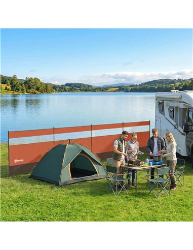 Outsunny Camping Windbreaker with Clear Windows, Carry Bag and Steel Poles, for Beach Caravan Campervan, 725 x 140cm, Orange