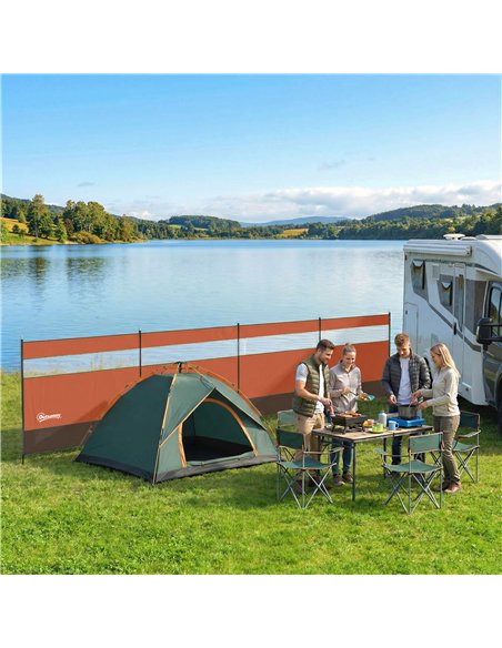 Outsunny Camping Windbreaker with Clear Windows, Carry Bag and Steel Poles, for Beach Caravan Campervan, 725 x 140cm, Orange - pic 204436 | FastDaddyshop