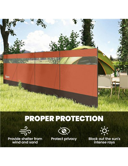 Outsunny Camping Windbreaker with Clear Windows, Carry Bag and Steel Poles, for Beach Caravan Campervan, 725 x 140cm, Orange - pic 204438 | FastDaddyshop