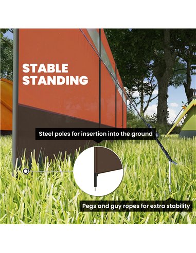 Outsunny Camping Windbreaker with Clear Windows, Carry Bag and Steel Poles, for Beach Caravan Campervan, 725 x 140cm, Orange