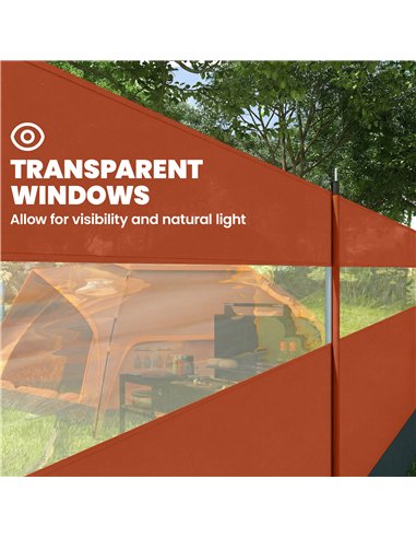 Outsunny Camping Windbreaker with Clear Windows, Carry Bag and Steel Poles, for Beach Caravan Campervan, 725 x 140cm, Orange