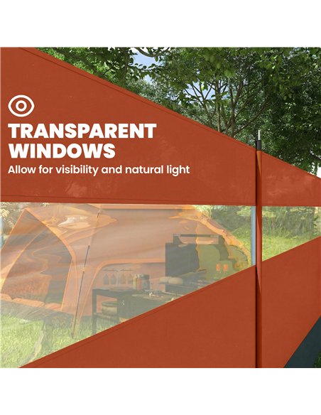Outsunny Camping Windbreaker with Clear Windows, Carry Bag and Steel Poles, for Beach Caravan Campervan, 725 x 140cm, Orange - pic 204440 | FastDaddyshop
