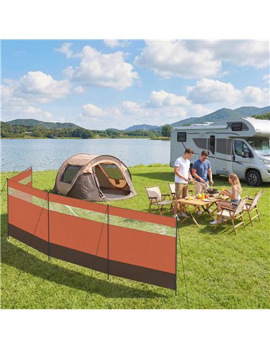 Outsunny Camping Windbreaker with Clear Windows, Carry Bag and Steel Poles, for Beach Caravan Campervan, 725 x 140cm, Orange